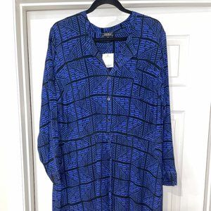 NWT. LUCKY BRAND Long Sleeve Elastic Waist Blue & Black Shirt Dress size 2X